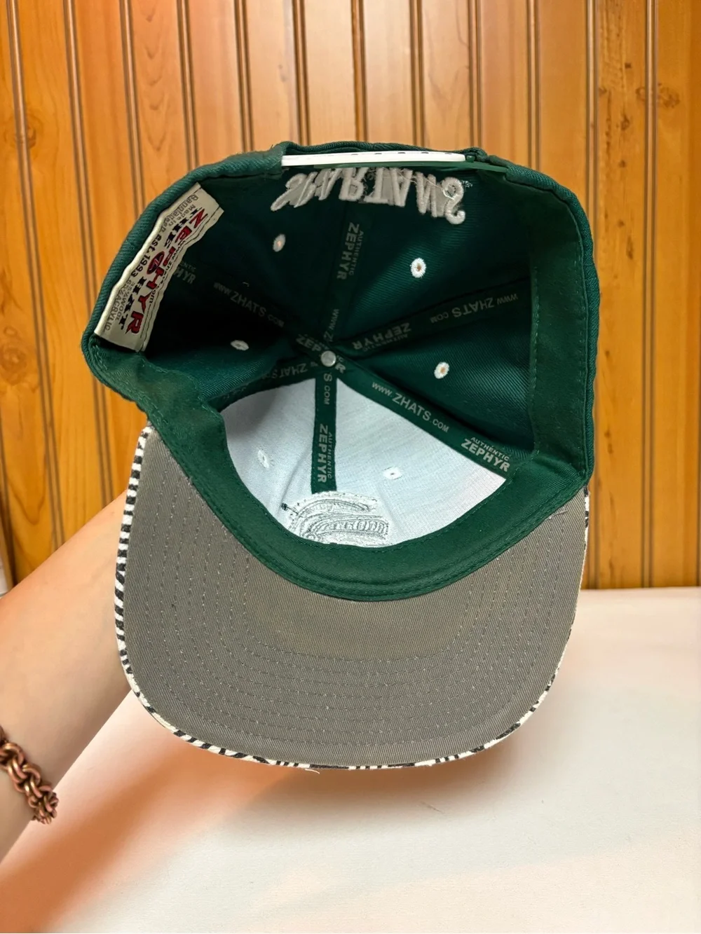 Zephyr Green Hat with Red and Navy Logo Patch